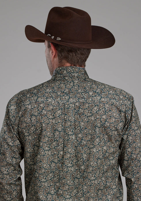 Roper Mens Oak Paisley Brown 100% Cotton 1 Pkt L/S Shirt