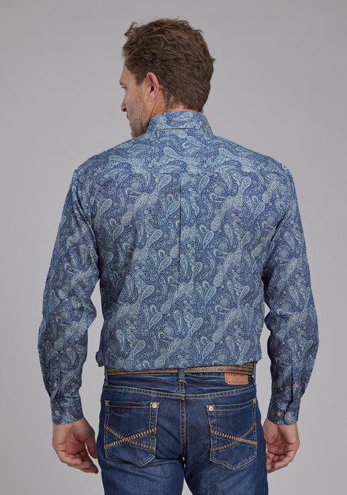 Roper Mens River Paisley Blue 100% Cotton 1 Pkt L/S Shirt