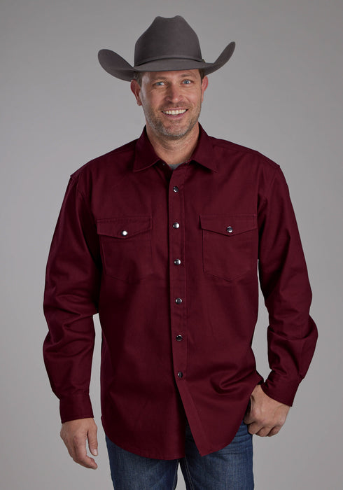 Roper Mens Brushed Twill Wine 100% Cotton L/S Shirt