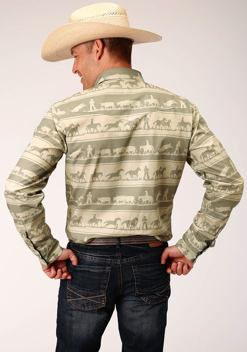 Roper Mens Cowboy Rugby Brown 100% Cotton L/S Shirt