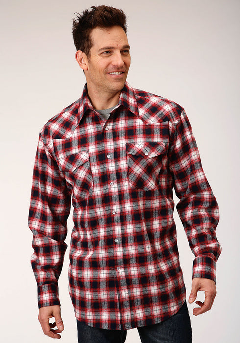 Roper Mens Red/White 100% Cotton Unlined Flannel Plaid L/S Shirt