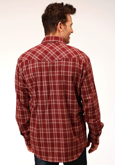 Roper Mens Wine 100% Cotton Unlined Flannel Plaid L/S Shirt