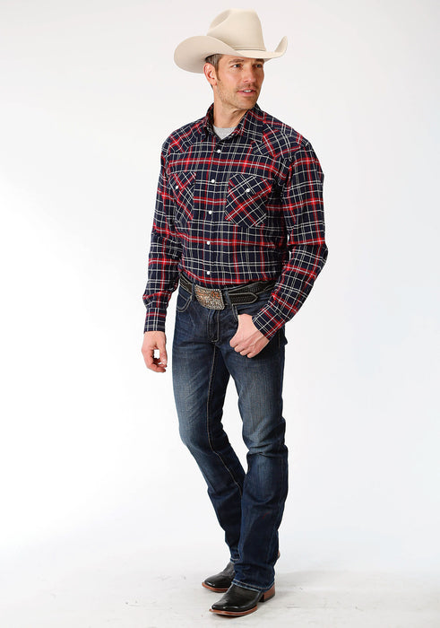 Roper Mens Navy/Red 100% Cotton Plaid Flannel L/S Tall Shirt