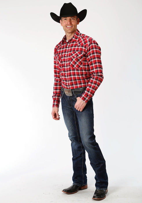 Roper Mens Red/Navy 100% Cotton Plaid Flannel L/S Tall Shirt