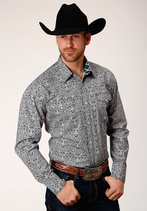 Roper Mens Black 100% Cotton Medallion Paisley L/S Tall Shirt