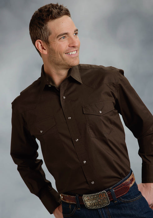 Roper Basics Mens Chocolate 100% Cotton Solid Poplin Tall L/S Shirt