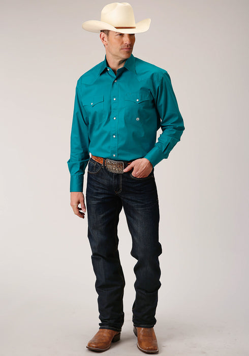 Roper Mens Turquoise 100% Cotton Poplin Stretch L/S Tall Shirt