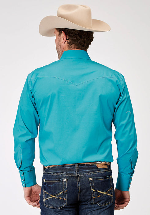 Roper Mens Stretch Poplin Turquoise Cotton Blend Tall L/S Shirt