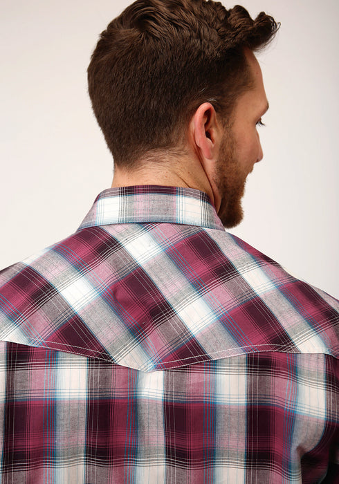 Roper Mens Wine 100% Cotton Plaid L/S Tall Shirt