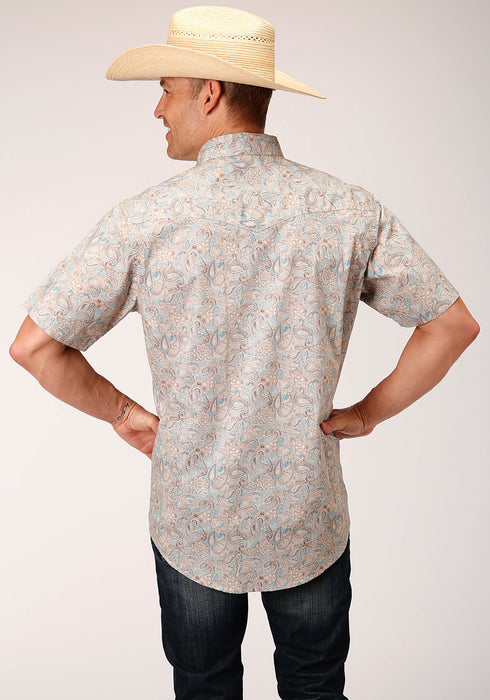 Roper Mens Dot Paisley Print Brown 100% Cotton S/S Shirt