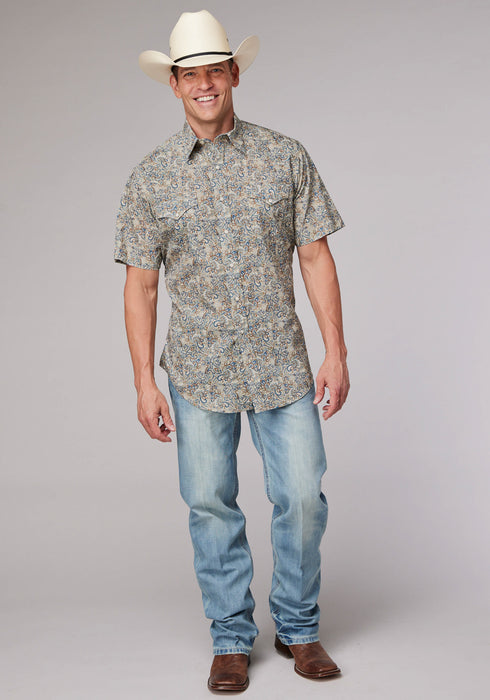 Roper Mens Sketchy Paisley Brown 100% Cotton S/S Shirt