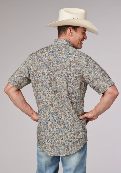 Roper Mens Sketchy Paisley Brown 100% Cotton S/S Shirt