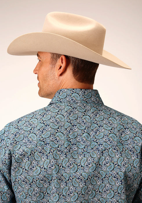 Roper Mens Peacock Paisley Blue 100% Cotton S/S Shirt