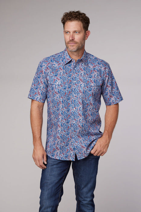 Roper Mens 2024 River Paisley Blue 100% Cotton S/S Shirt