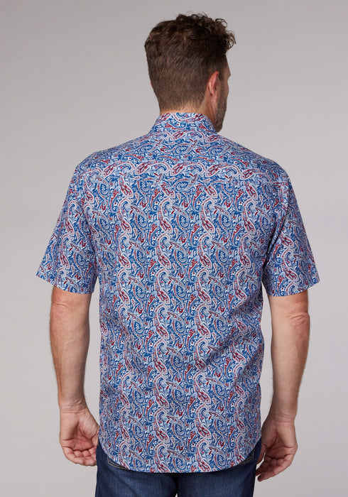 Roper Mens 2024 River Paisley Blue 100% Cotton S/S Shirt