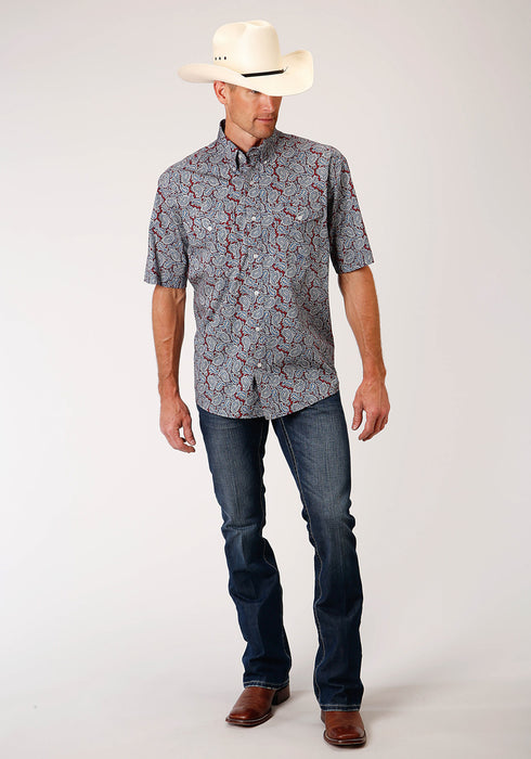 Roper Mens Wine 100% Cotton Liberty Paisley BD S/S Btn Shirt