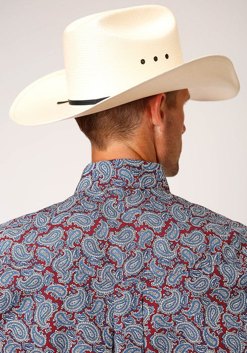 Roper Mens Wine 100% Cotton Liberty Paisley BD S/S Btn Shirt