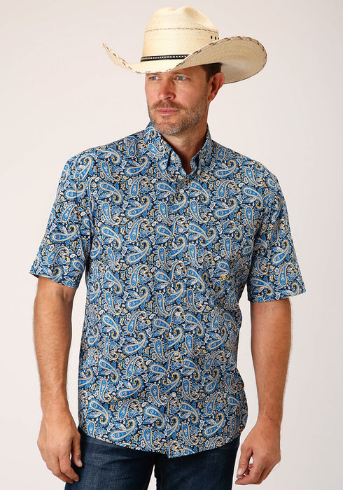 Roper Mens Blue 100% Cotton Amarillo Paisley BD S/S 1 Pkt Shirt