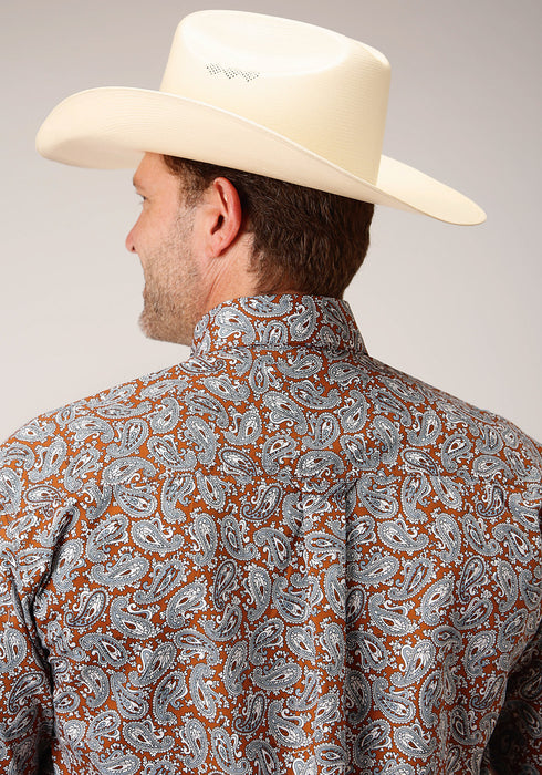 Roper Mens Orange 100% Cotton Copper Spring Paisley BD S/S Shirt