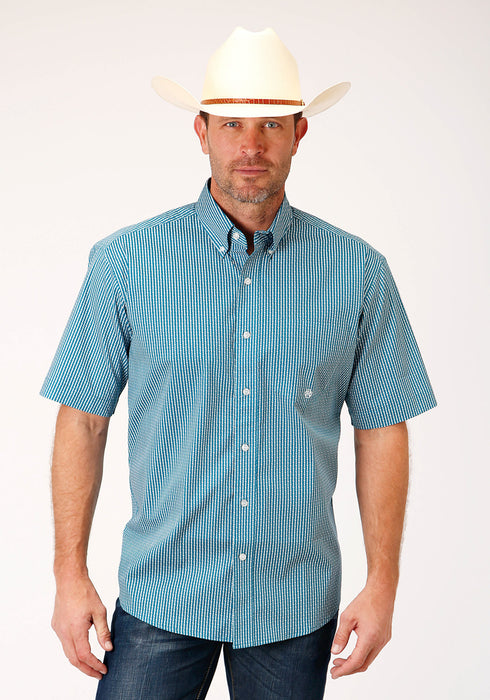 Roper Mens Teal Cotton Blend Arrow Rope BD S/S 1 Pkt Shirt