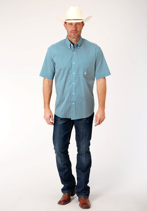 Roper Mens Teal Cotton Blend Arrow Rope BD S/S 1 Pkt Shirt