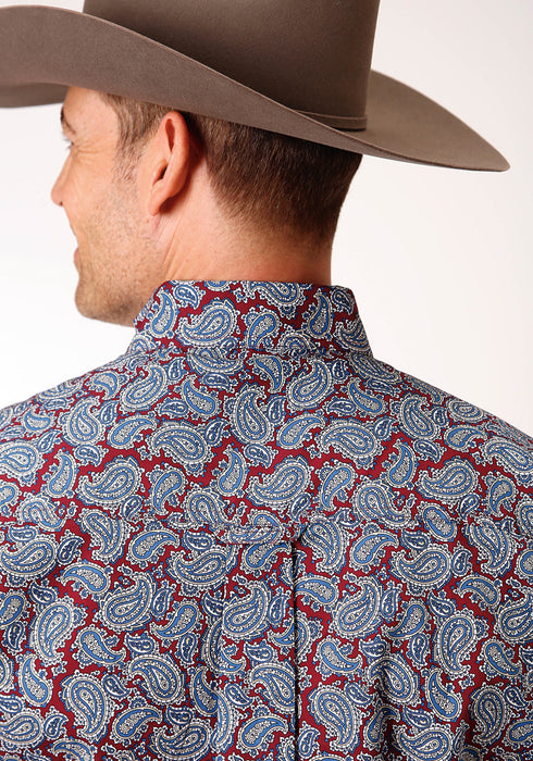 Roper Mens Wine 100% Cotton Liberty Paisley BD S/S Shirt