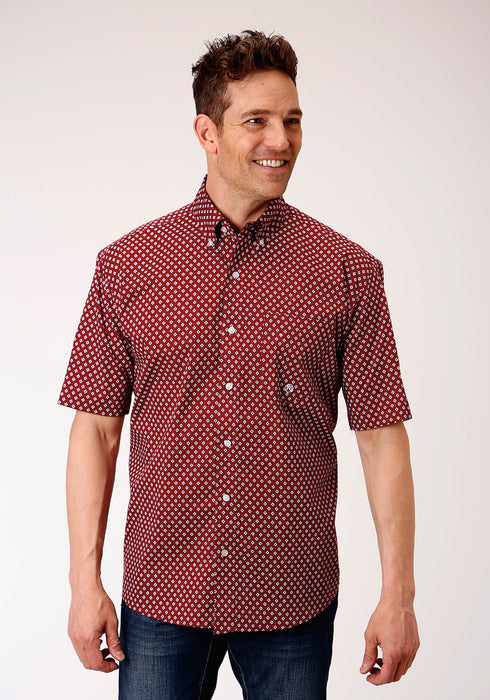 Roper Mens Wine Cotton Blend 1 Pocket BD S/S Shirt