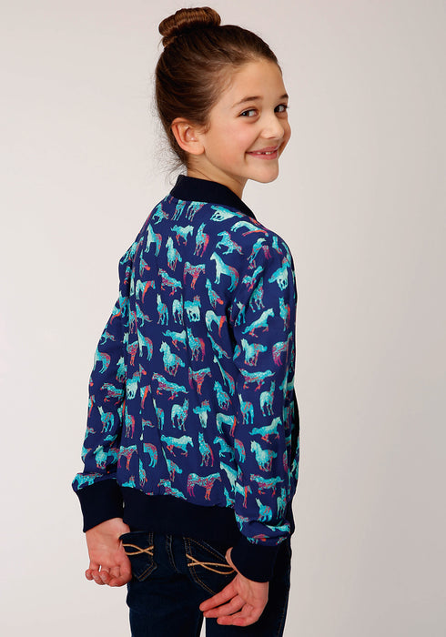 Roper Girls Blue Rayon/Nylon Wild Horse Bomber Jacket