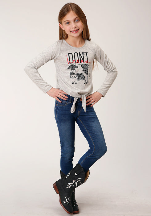 Roper Girls Kids Grey Poly/Rayon Don't Have A Cow L/S T-Shirt