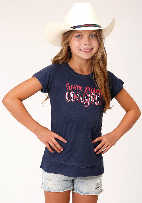 Roper Kids Girls Home Grown Cowgirl Blue Poly/Rayon S/S T-Shirt