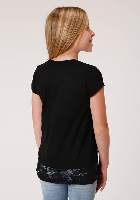 Roper Girls Black Poly/Rayon LOVE Horseshoe S/S T-Shirt