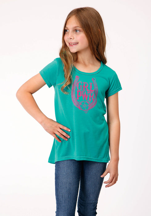 Roper Girls Kids Turquoise Poly/Rayon GRL PWR S/S Shirt