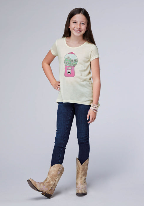 Roper Kids Girls Gum Machine Cream Poly/Rayon S/S T-Shirt