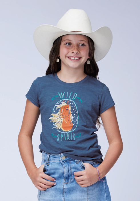 Roper Kids Girls Wild Spirit Horse Navy 100% Cotton S/S T-Shirt