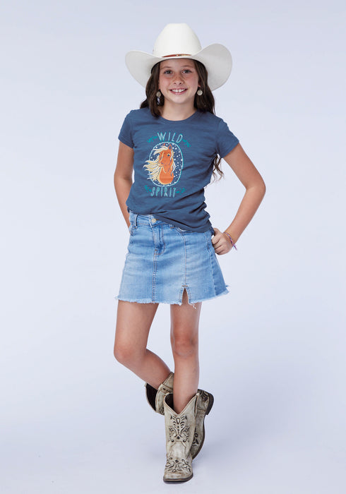 Roper Kids Girls Wild Spirit Horse Navy 100% Cotton S/S T-Shirt