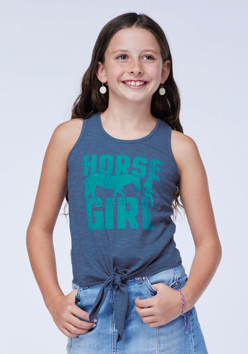 Roper Kids Girls Horse Girl Blue 100% Cotton S/L Tank Top