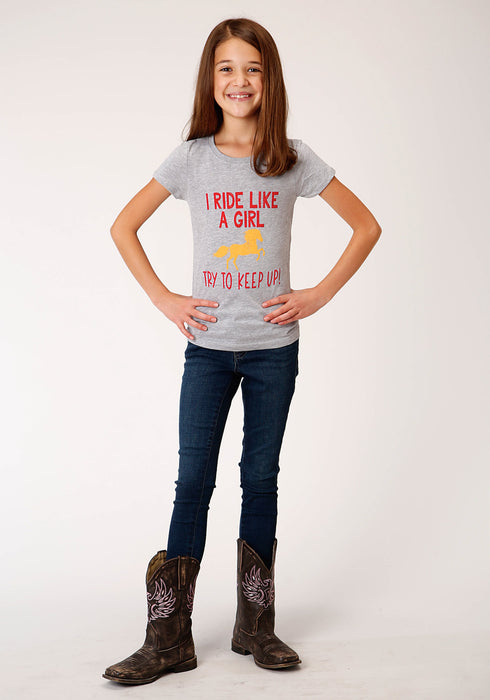 Roper Girls Heather Grey Poly/Rayon Ride Like A Girl S/S T-Shirt