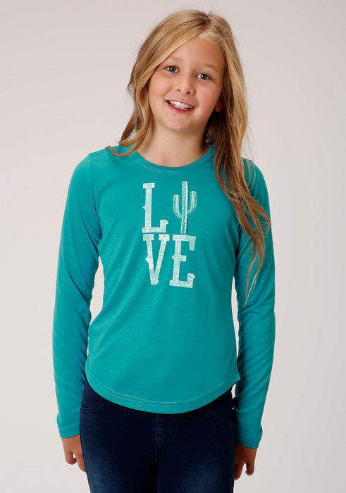 Roper Girls Turquoise Poly/Rayon Love Cactus L/S T-Shirt