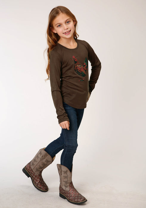 Roper Girls Brown Poly/Rayon Rooster L/S T-Shirt