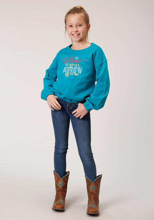 Roper Girls Kids Teal 100% Cotton Follow Your Arrow Sweatshirt