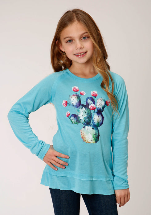 Roper Girls Turquoise Poly/Rayon Cactus L/S T-Shirt