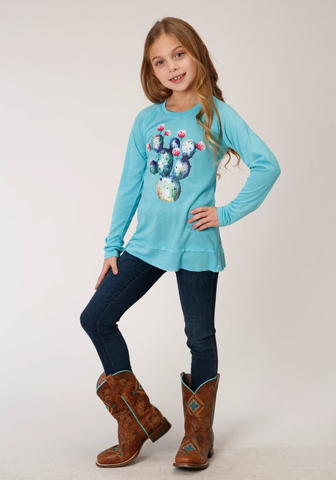 Roper Girls Turquoise Poly/Rayon Cactus L/S T-Shirt