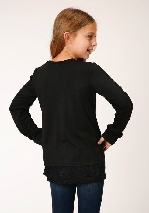 Roper Girls Black Poly/Rayon Horse Head L/S T-Shirt