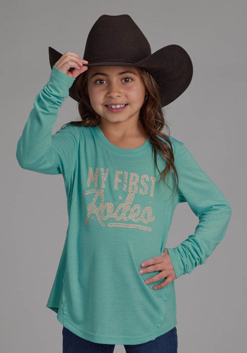 Roper Kids Girls My First Rodeo Turquoise Poly/Rayon L/S T-Shirt