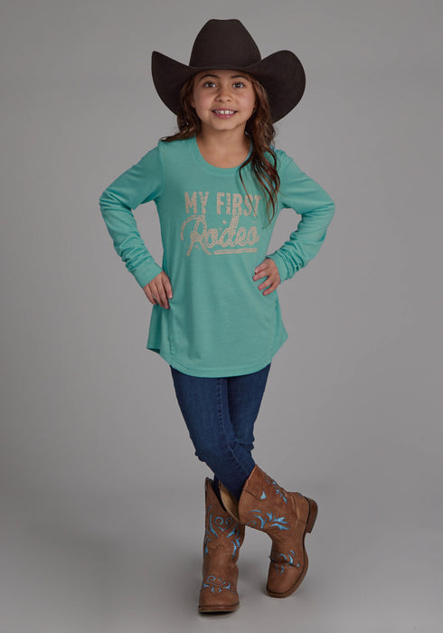 Roper Kids Girls My First Rodeo Turquoise Poly/Rayon L/S T-Shirt