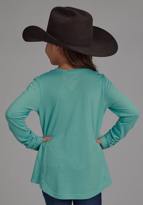 Roper Kids Girls My First Rodeo Turquoise Poly/Rayon L/S T-Shirt