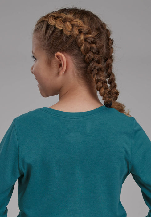 Roper Kids Girls Yee Haw Teal Poly/Rayon L/S T-Shirt