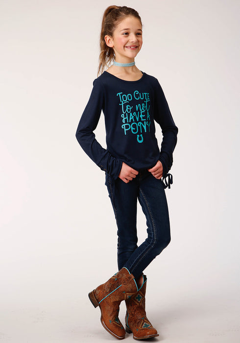 Roper Girls Navy Poly/Rayon Too Cute L/S T-Shirt