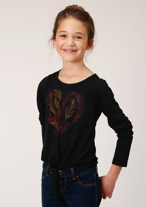 Roper Girls Black Poly/Rayon Feathers L/S T-Shirt