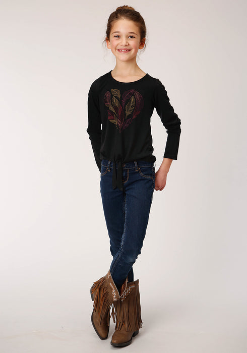 Roper Girls Black Poly/Rayon Feathers L/S T-Shirt